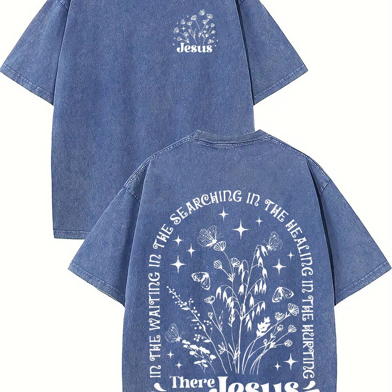 There was jesus Print Oversized Cotton Solid Drop Shoulder T Shirts for Men Vintage Streetwear Basic Tees Baggy Hip Hop Unisex Tops Acid Wash T shirt