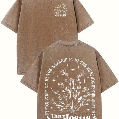 There was jesus Print Oversized Cotton Solid Drop Shoulder T Shirts for Men Vintage Streetwear Basic Tees Baggy Hip Hop Unisex Tops Acid Wash T shirt