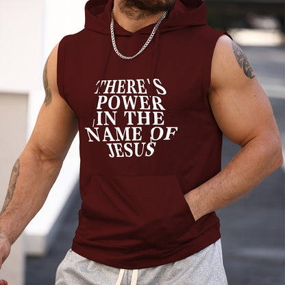 There's Power in the Name of Jesus Print Men's Sleeveless Hooded Tank Top